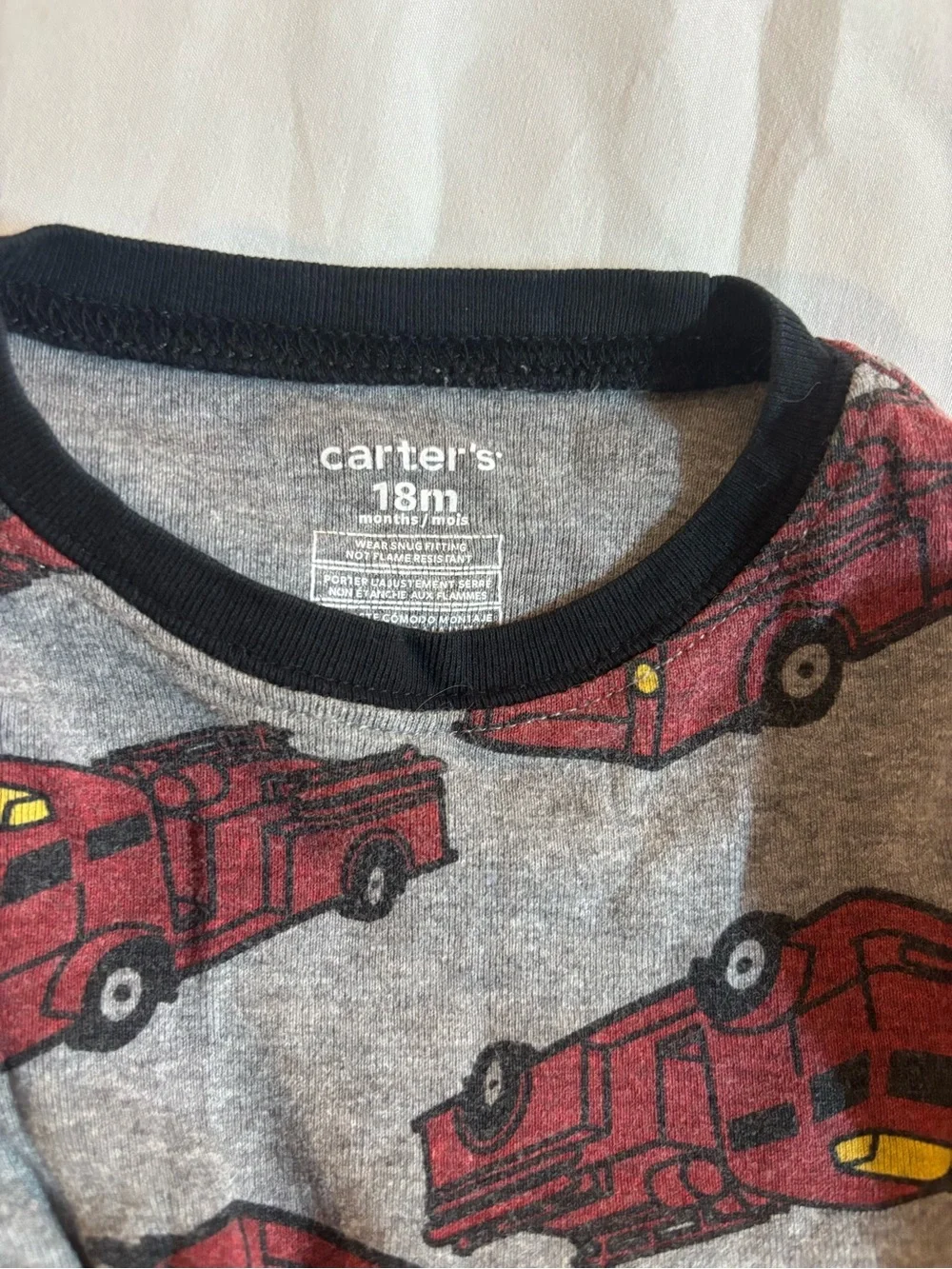 Set of 2 Boys Gray and Yellow Construction & Firetruck Pajama Sets size 18 month